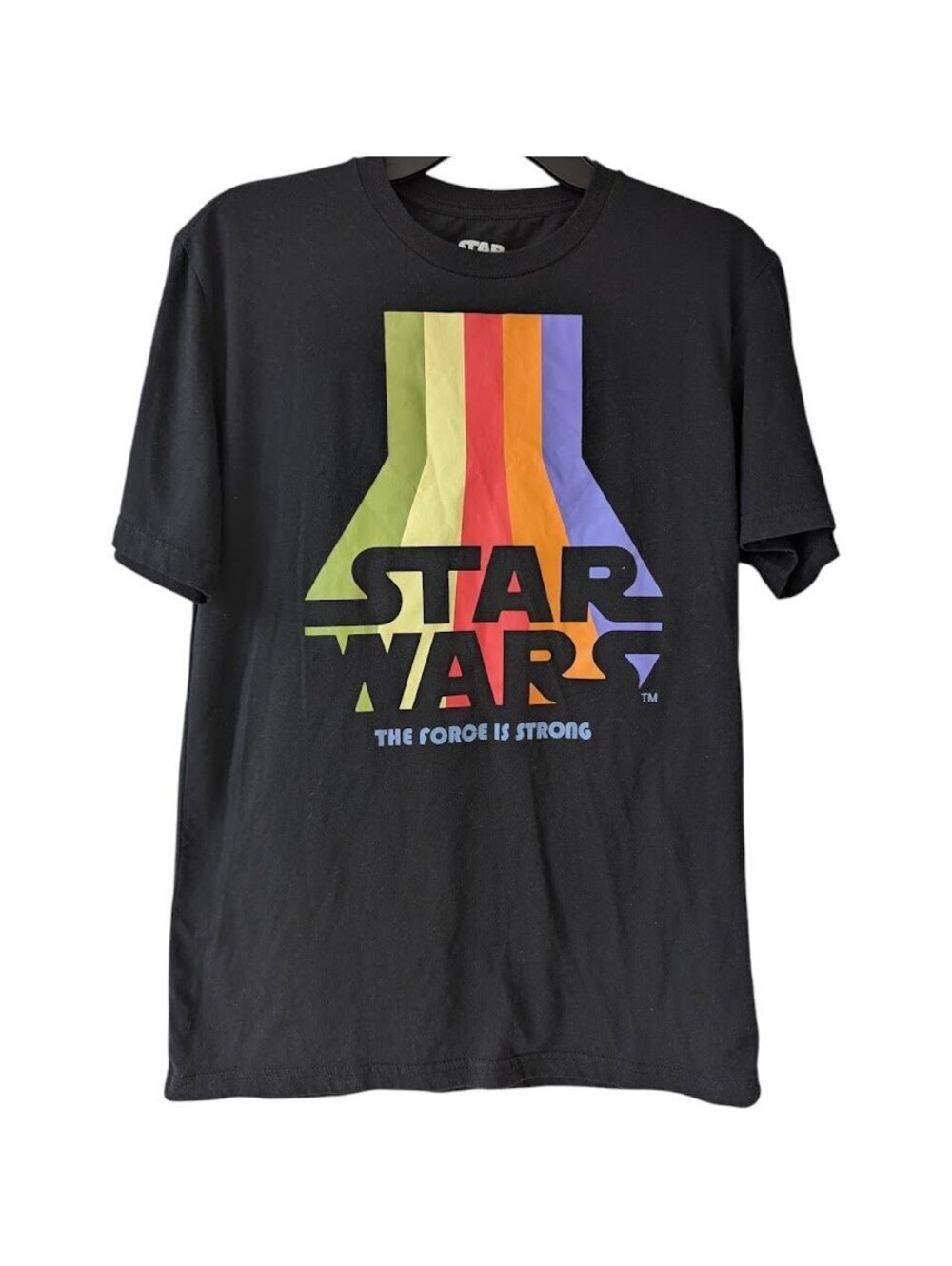 Star Wars The Force Is Strong Retro Rainbow T-Shirt Men Medium Black Graphic Tee